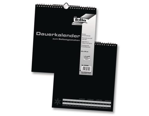 Folia Dauerkalender schwarz Grsse 23x24cm, Papier schwarz, Druck sil.