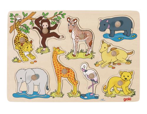 Steckpuzzle afrikanische Tierkinder 30 x 21 cm, Sperrholz, 9 Teile