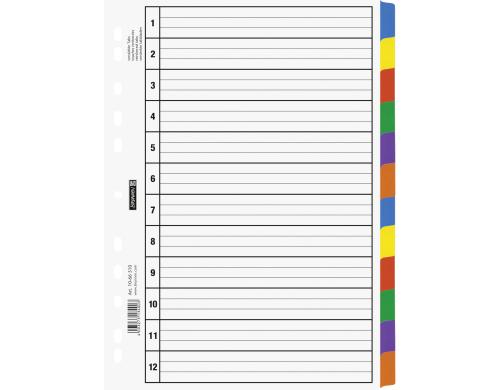 Brunnen Register A4 12-teilig, 6 Farben, verstrkte Tabs