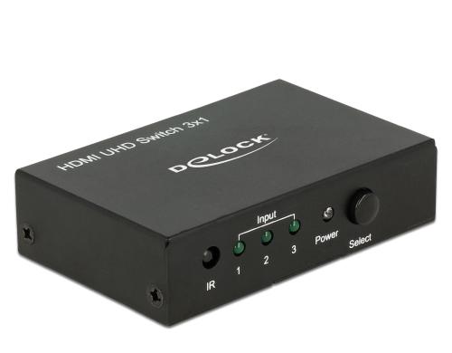 Delock 3 Port HDMI Switch, aktiv verstrkt Manuel+Fernbedienung, 3840x2160@60Hz