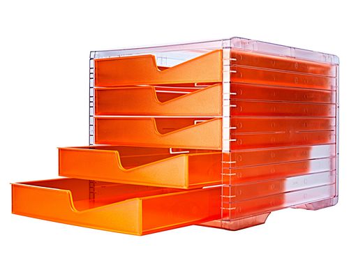 Styroswingbox NEONline mit 5 Schubladen Gehuse transparent,Schubladen neon-orange