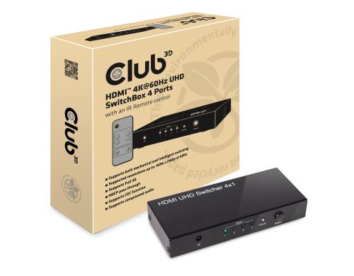 Club 3D, HDMI 2.0 UHD Switchbox 4 Port 4K60Hz