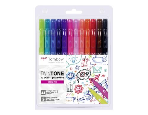 Tombow TwinTone Fasermaler helle Farben12er mit zwei Spitzen