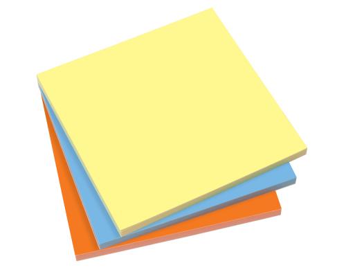 Sigel statischhaftende Notizettel 10x10cm gelb, blau, orange, 3 Block  100 Blatt