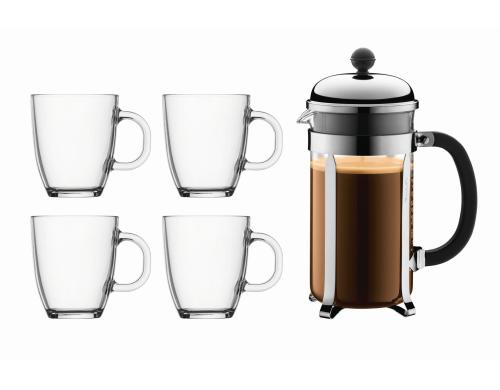 Bodum Chambord Set Kaffeebereiter 1 Liter inkl. 4 Tassen 0.35 Liter