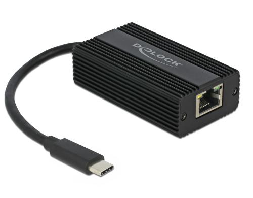 Delock USB3.1 Typ-C zu LAN Adapter 0,1/1/2.5Gbps, schwarz, Kompakt