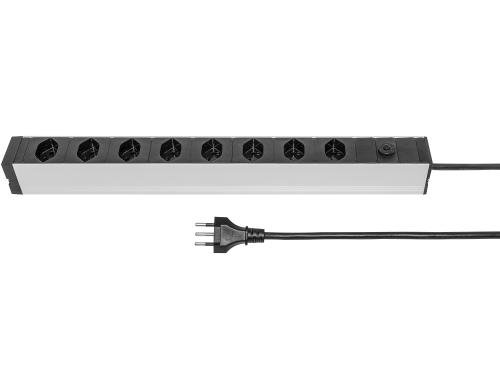 Steckdosenleiste 19, 8xT23, Typ23, ALU 3m Kabel, ohne Schalter, Rack Montagehalter