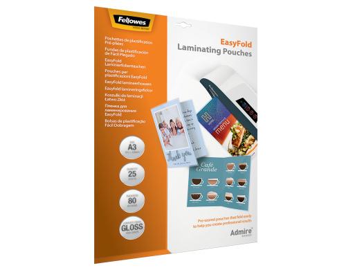 Fellowes Laminierfolien Admire Easyfold 80 Micron, 25 Stck, A3