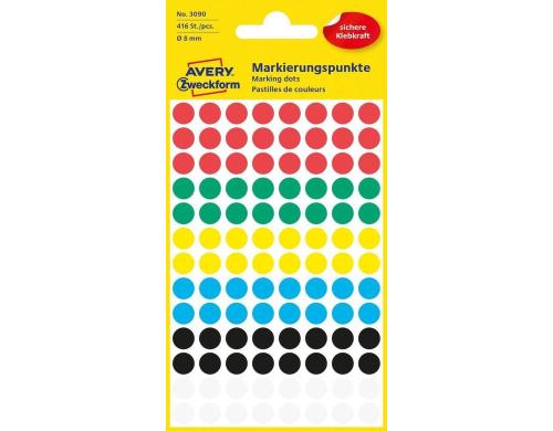 Avery Zweckform Markierungspunkte farbig Durchmesser 8mm, 4 Bogen/416 Etiketten