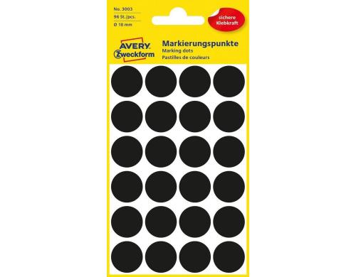 Avery Zweckform Markierungspunkte schwarz Durchmesser 18mm, 4 Bogen/96 Etiketten
