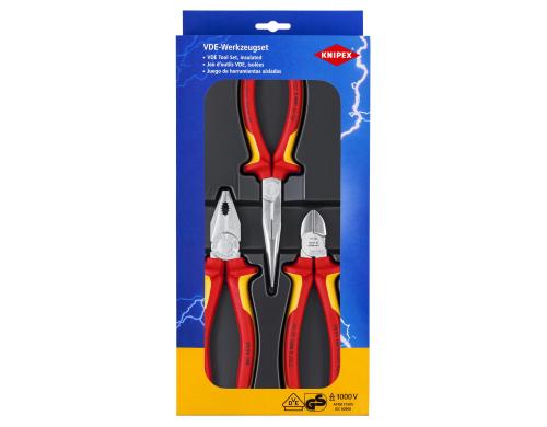 Knipex Elektro-Zangen Paket 3-teilig Kombi-,Flachzange,Seitensch. 180/200/160mm