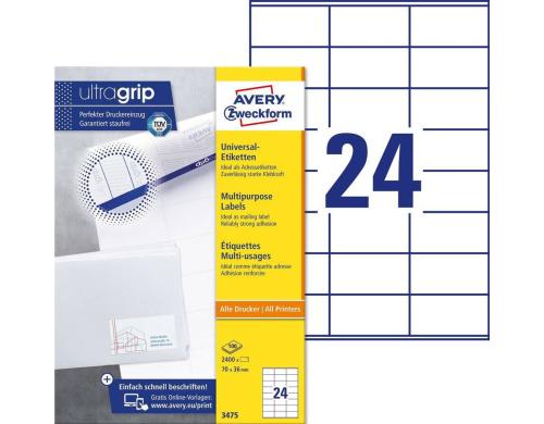 Avery Zweckform Etiketten A4, 70x36mm Packung zu 100 Blatt / 2400 Etiketten