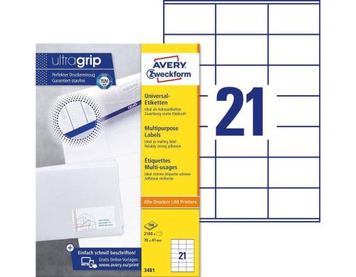 Avery Zweckform Etiketten A4, 70x41mm Packung zu 100 Blatt / 2100 Etiketten