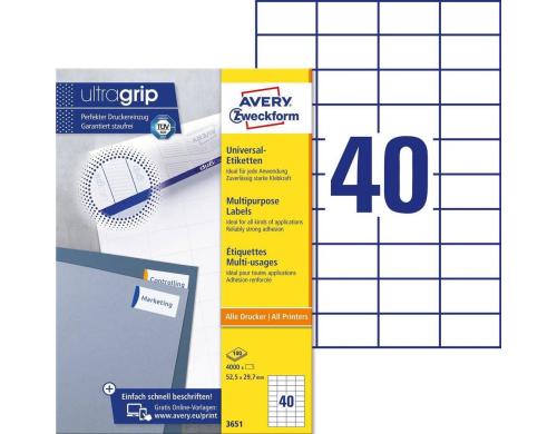 Avery Zweckform Etiketten A4, 52.5x29.7mm Packung zu 100 Blatt / 4000 Etiketten