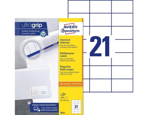 Avery Zweckform Etiketten A4, 70x42.3mm Packung zu 100 Blatt / 2100 Etiketten