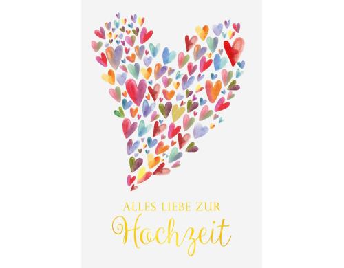 ABC Karte Hochzeit farbiges Herz, 11 x 17cm