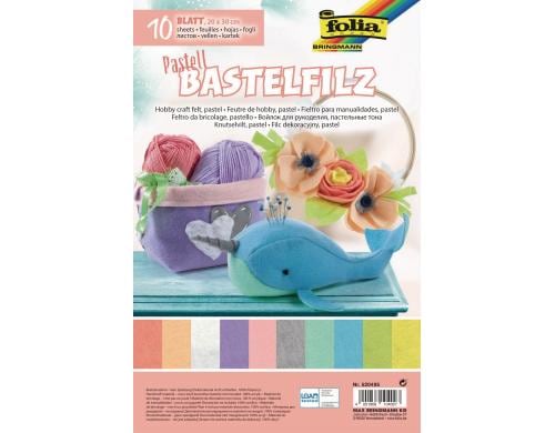 Folia Bastelfilz Pastell 10 Bogen, 20x30cm, 150 g/m2