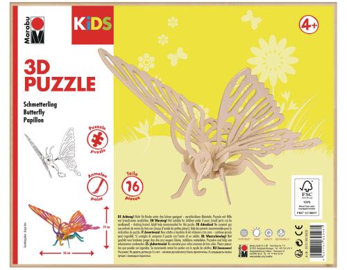 Marabu 3D-Puzzle/Bausatz Schmetterling, Zum Bemalen