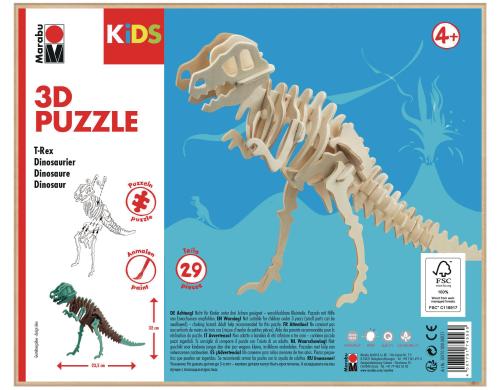 Marabu 3D-Puzzle/Bausatz Dinosaurier, Zum Bemalen