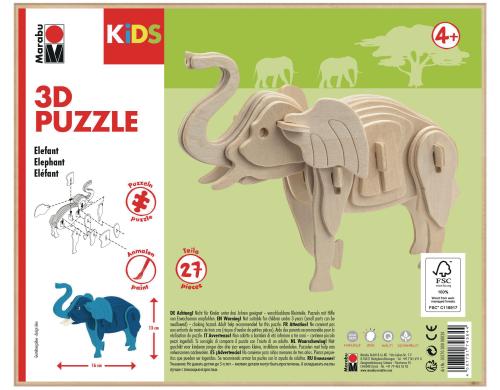 Marabu 3D-Puzzle/Bausatz Elephant, Zum Bemalen