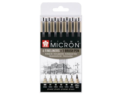 Sakura Fineliner Pigma Micron 6 Stifte plus 1 Brush
