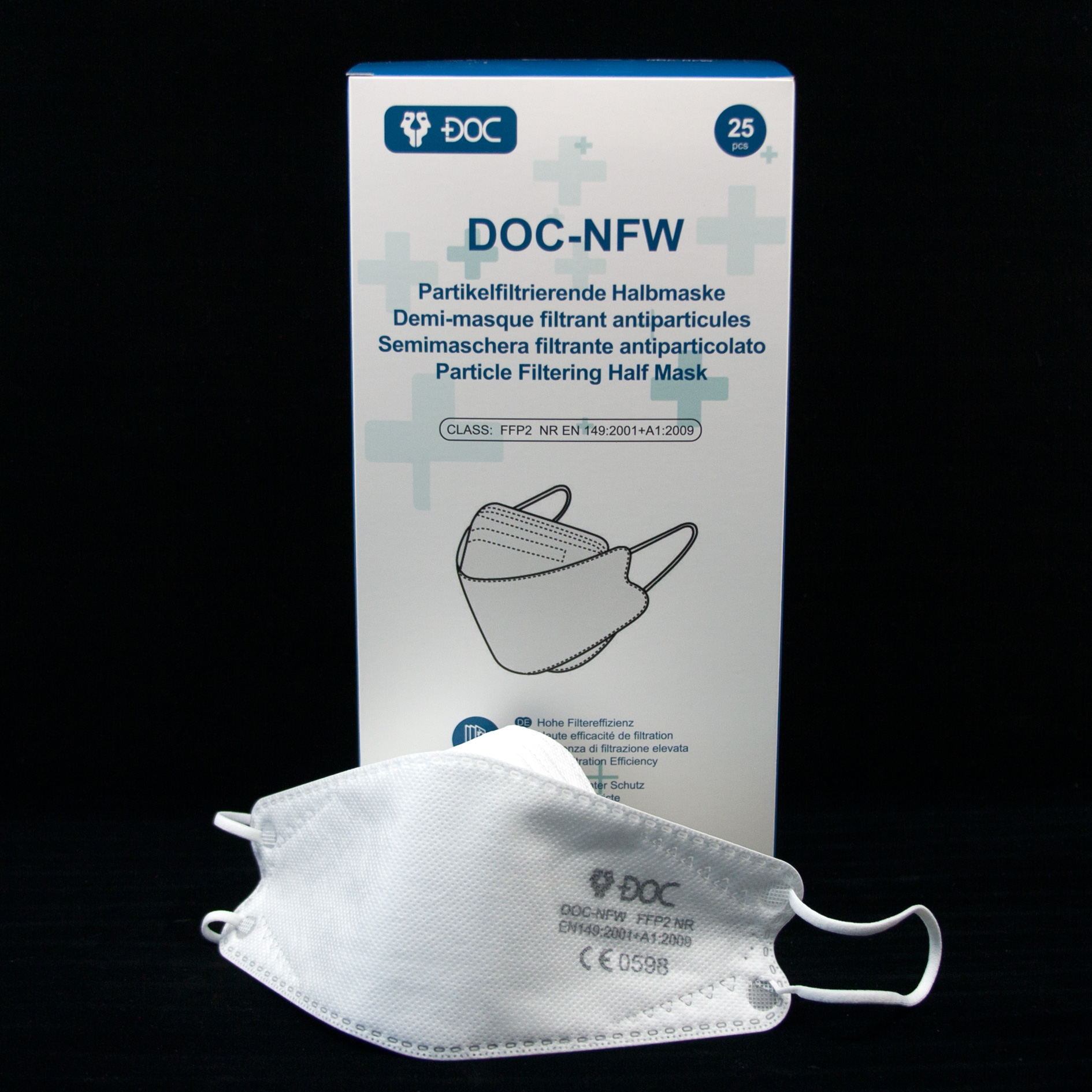 DOC-NFW Partikelfiltrirende Halbmaske Type FFP2 25 Stk. Einzelverpackt. Deutsche Beschriftung