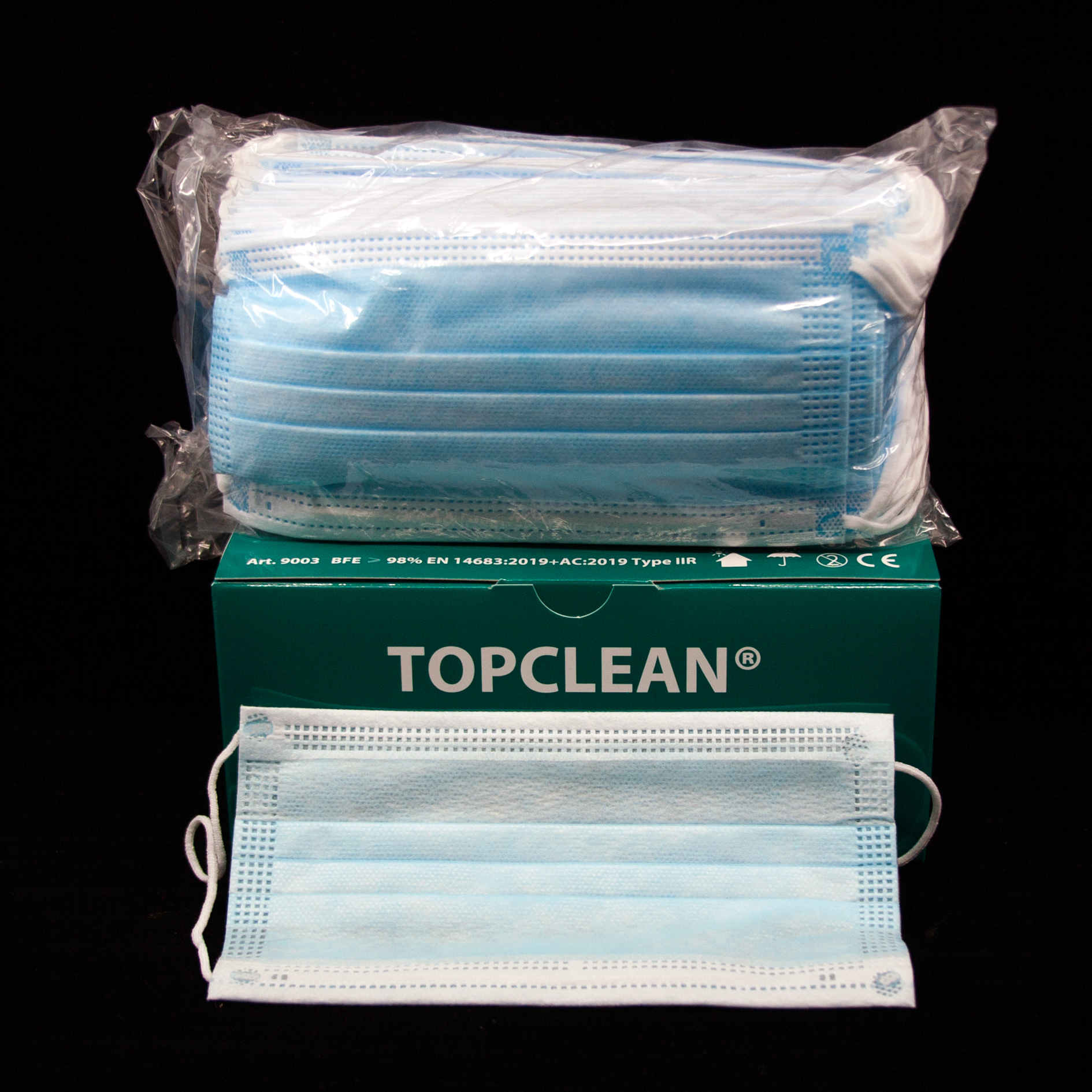 TOPCLEAN Chirurgenmasken Type IIR  50 Stk.   Art. 9003 EN14683    blau ohne Glasfasern